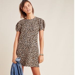 Anthropologie Jolene leopard puff-sleeved mini dress